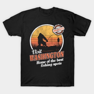 Funny Bigfoot Sasquatch Fishing Gift Vintage Visit Washington T-Shirt